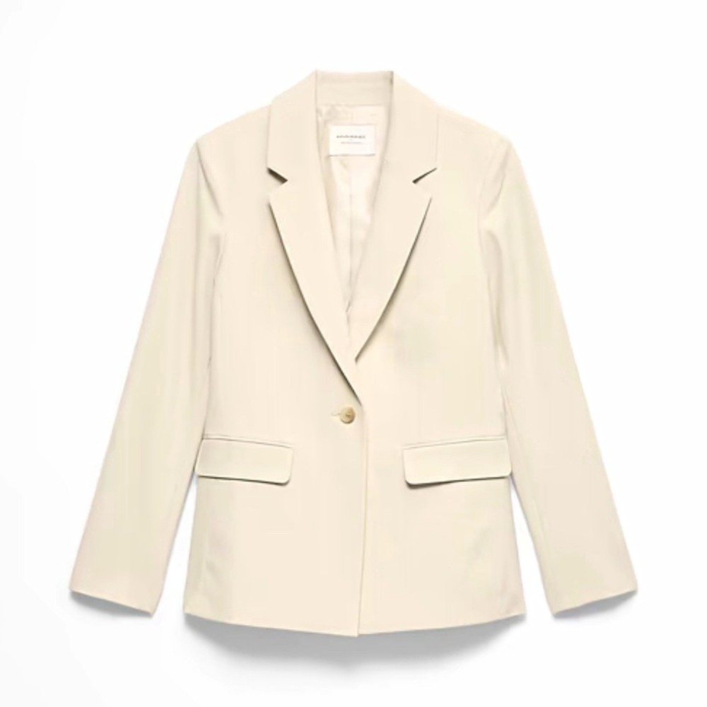 Banana Republic Crepe Long Blazer Womens 18 Transition Cream NWT $200 1176840